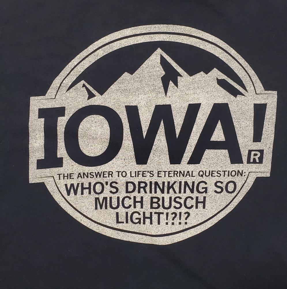 Raygun Navy Blye Iowa Busch Light Short Sleeve Shirt Mens Size Large